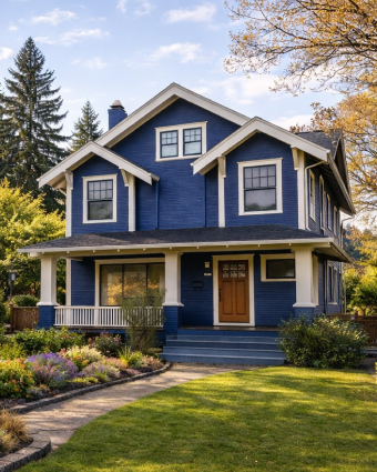 Professional painter applying fresh paint to a residential wall with a roller.